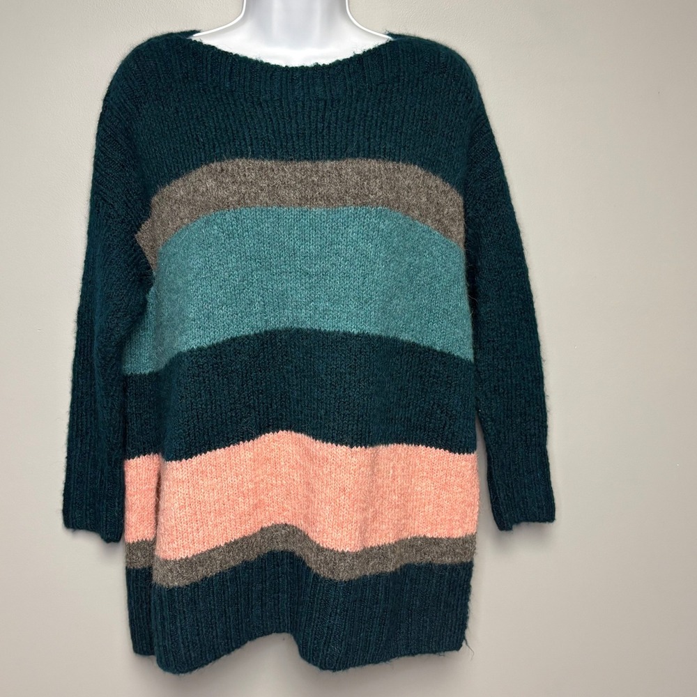 Lou & Grey Loft Alpaca Wool Blend Teal Green Colorblock Cozy Relax Sweater Sz XS